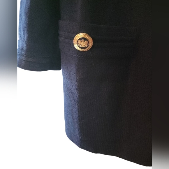 St. John Basics Cardigan Sweater Jacket Santana Knit Navy Blue Gold Accents Med - Picture 11 of 14